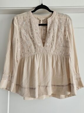 Rebecca Taylor 100% Silk Blush Cream Embroidered V-Neck Tunic